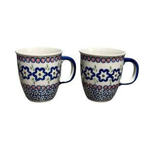 Polish Pottery Manufaktura Bolesławiec Mugs Cups Set Of 2‎ Flowers Troszczak